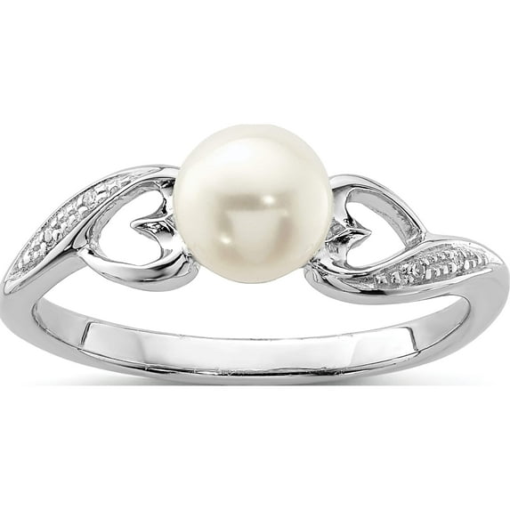 Sterling Silver Rhodium Plated Diamond and FW Cultured Pearl Ring