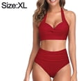 thumbnail image 2 of Spring and summer solid color women's two-piece swimsuit sexy lace-up bikini high waist swimsuit, 2 of 5
