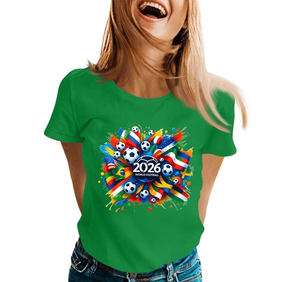 DORKASM Soccer Jersey for Women Short Sleeve Soccer Summer T Shirt Crew Neck Vocation National Flag Color Block Print 2026 Tops Spain Brazil Argentina France Germany Portugal Green 3XL