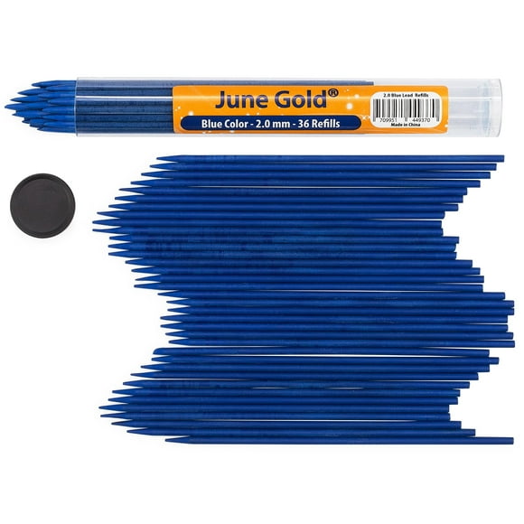June Gold 36 Azul (Azure #130) Recambios de plomo de color de 2,0 mm Grosor llamativo para uso intensivo Resistente a roturas con un dispensador conveniente