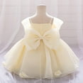 thumbnail image 5 of AINIYS Girls Double Layer Tulle Dress With Crew Neck And Hidden Back Zipper Bow Accent For Wedding Flower Girl And Formal Event Yellow 6 Months, 5 of 9