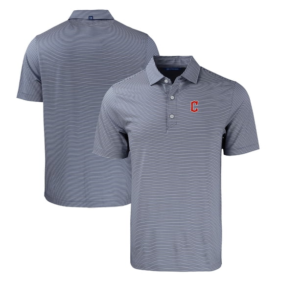Men's Cutter & Buck Navy/White Cleveland Guardians Forge Eco Double Stripe Stretch Recycled Polo