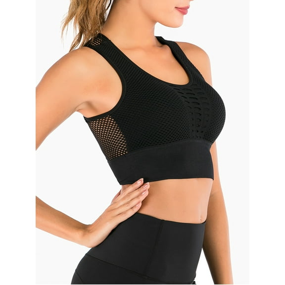 Women Sexy Mesh Sport Yoga Bra Workout Tank Tops Stretch Seamless Racerback Fitness Padded Tops