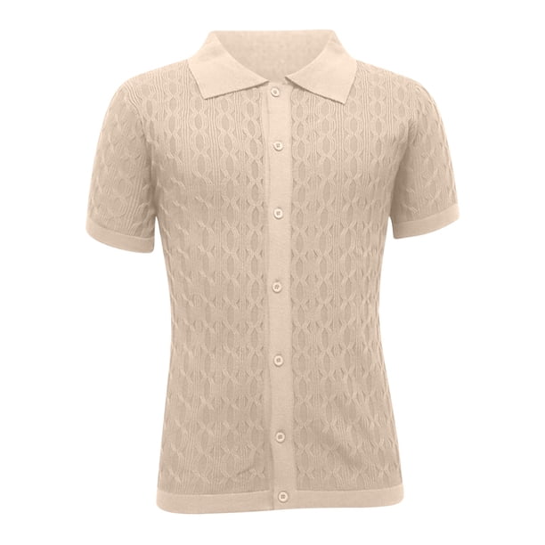 Playera Elvqul Hombre Manga Corta Liso Casual Caqui Abotonada Solapa Algodón