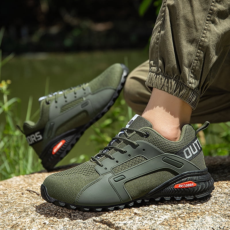 Durable Summer Men Mountaineering Athletic Shoes, Breathable Mesh Hiking Sneakers, Anti-Slip Cushioned Footwear for Outdoor Walking, Wilderness Trekking and Daily Sports