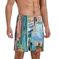 thumbnail image 2 of Pofeuu Coastal Cat By The Window Print Men's Soft Woven Elastic Waistband Sleep Pajama Short-3X-Large, 2 of 6