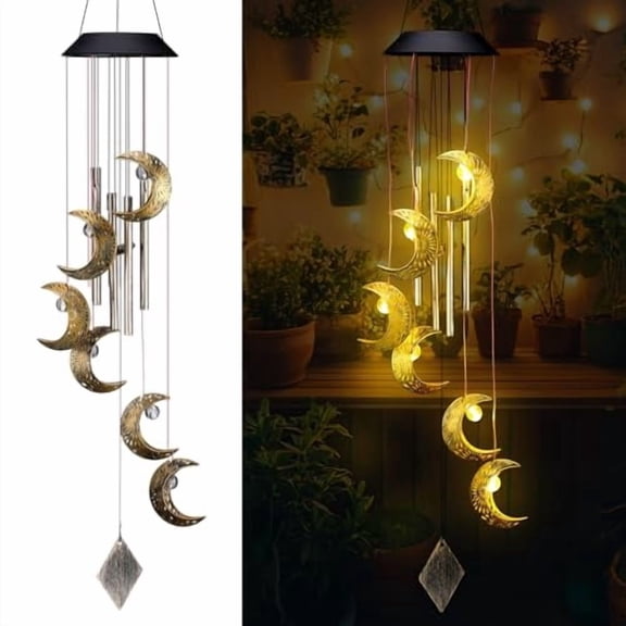Solar Wind Chimes for Outside Waterproof Hanging Wind Chimes Lights Outdoor Decor Yard Garden Gifts for Mother Mom Grandma Wife Neighbors (Moon)