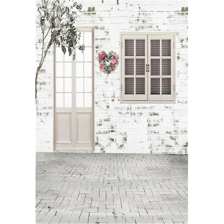Image of HelloDecor 5x7ft Artistic Background Girl Photography Backdrops Wedding Whitewashed Brick Wall Door Flowers Tree Grey Floors Newborn Baby Child Portra