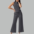 thumbnail image 2 of LYXSSBYX 2 Piece Outfit for Women Fall Women Solid Color Sleeveless Round Neck Top+Long Pants Set with Pockets SlimCasual Two-piece Set Of Short Sleeved Round Neck Top Set, 2 of 7