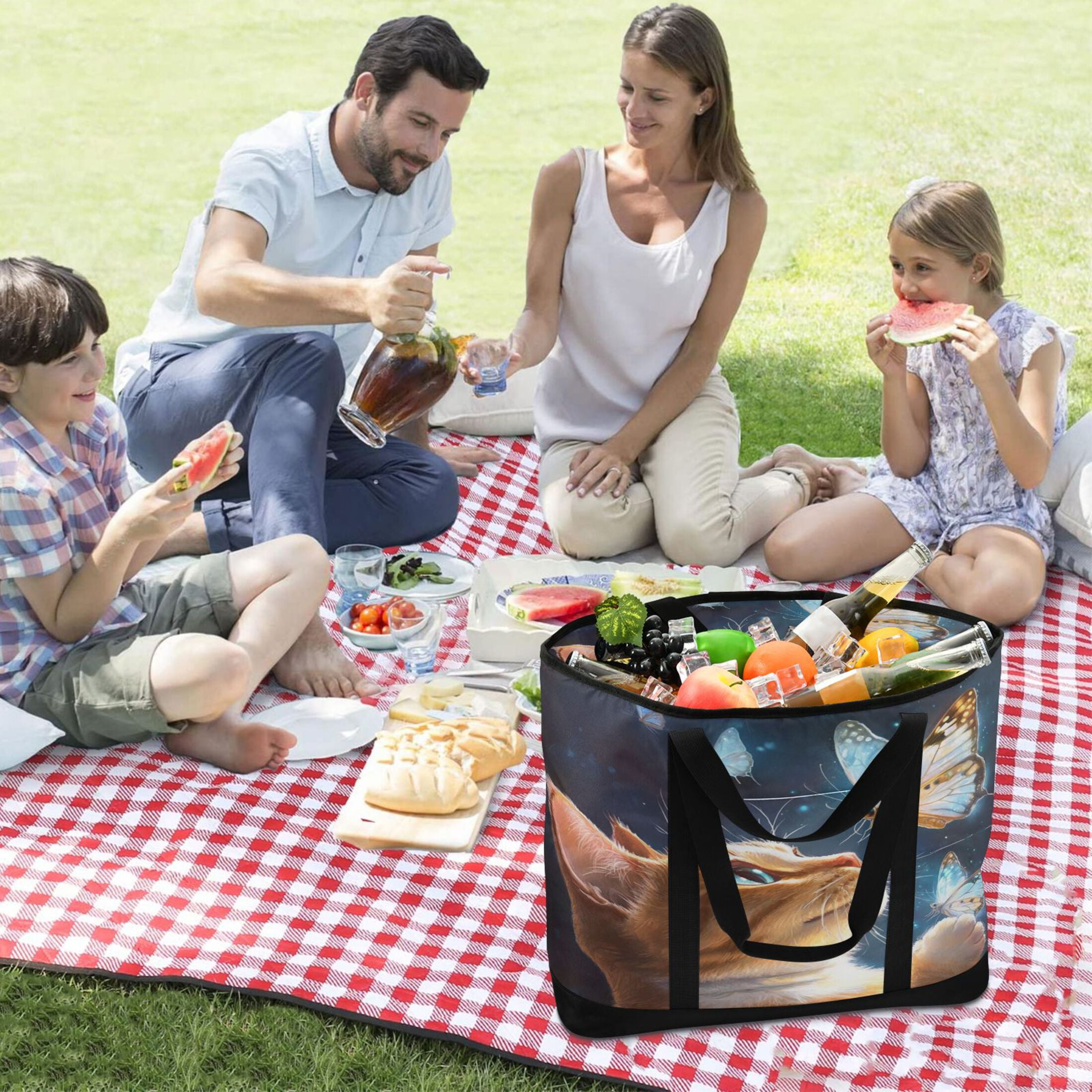 Large Hand-held Ice Pack Picnic Bag Insulation and Refrigeration Suitable for Shopping Picnics and Camping The Cat and The Butterfly