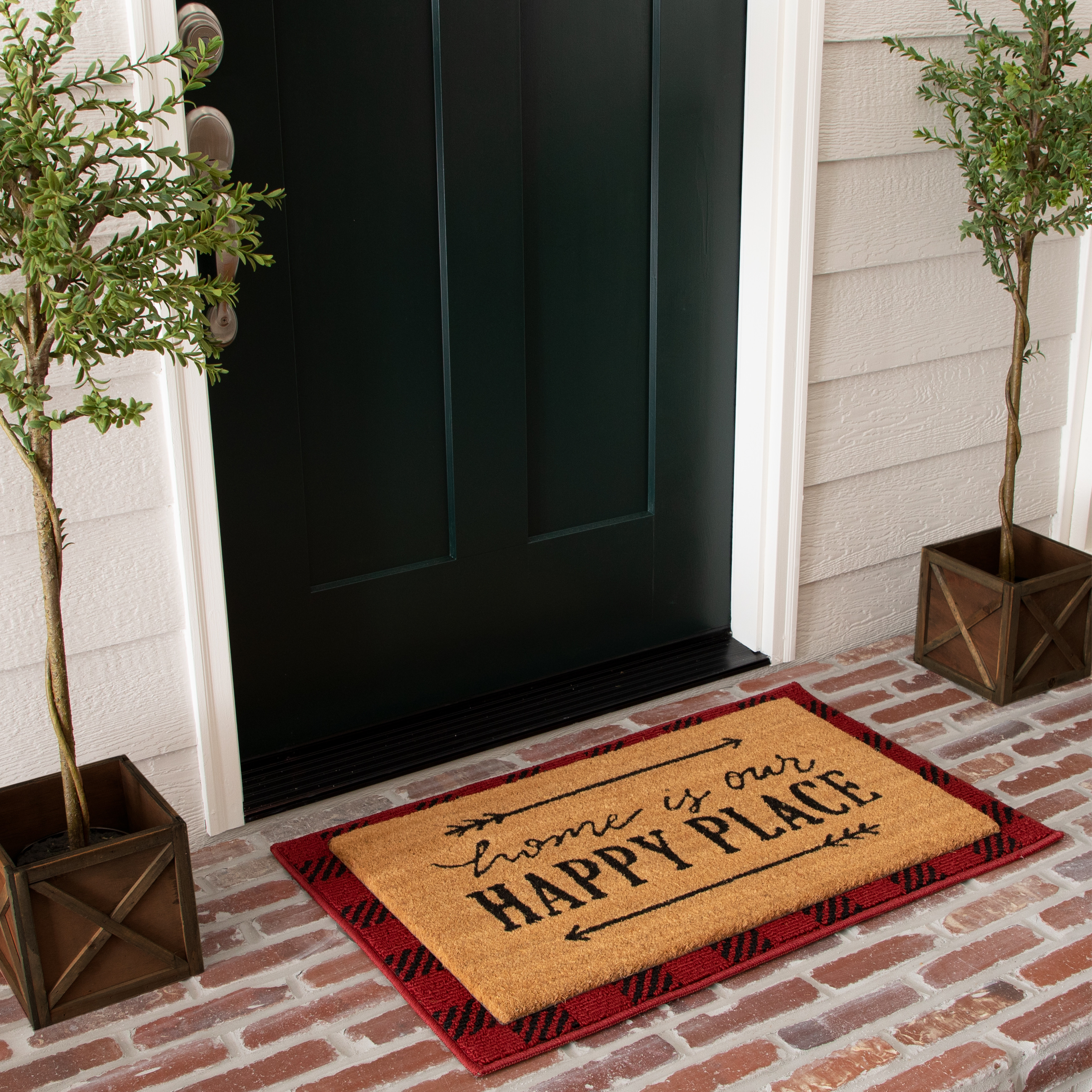 Mohawk Home Arrow Doormat & Red Plaid Accent Rug Layered Set, 18" x 30"