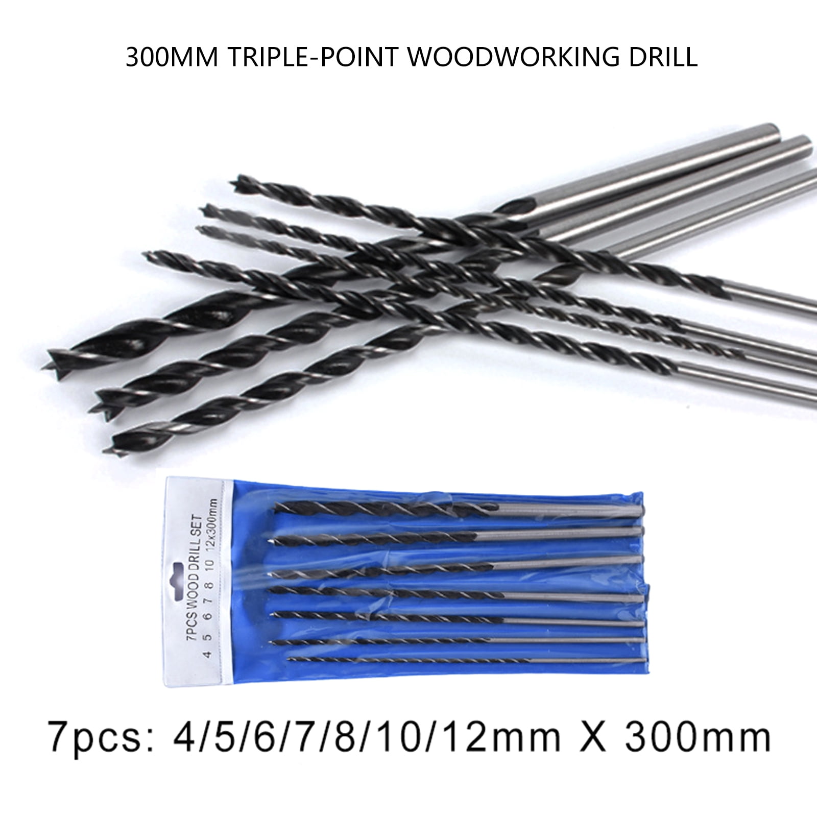 7pc Extended 300mm Woodworking Drill Bit Set High Carbon Steel Bit For Deeply Hole Drilling In Hardwood Plywood Beams