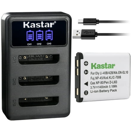 Kastar 1 Pack Battery and LCD Triple USB Charger Compatible with Slimline Super Slim XS400 XS4000 XS7 XS70 XS8 XS80 Ricoh DM-6370 DS-6365 SL-58 SL68 Intova SP-8