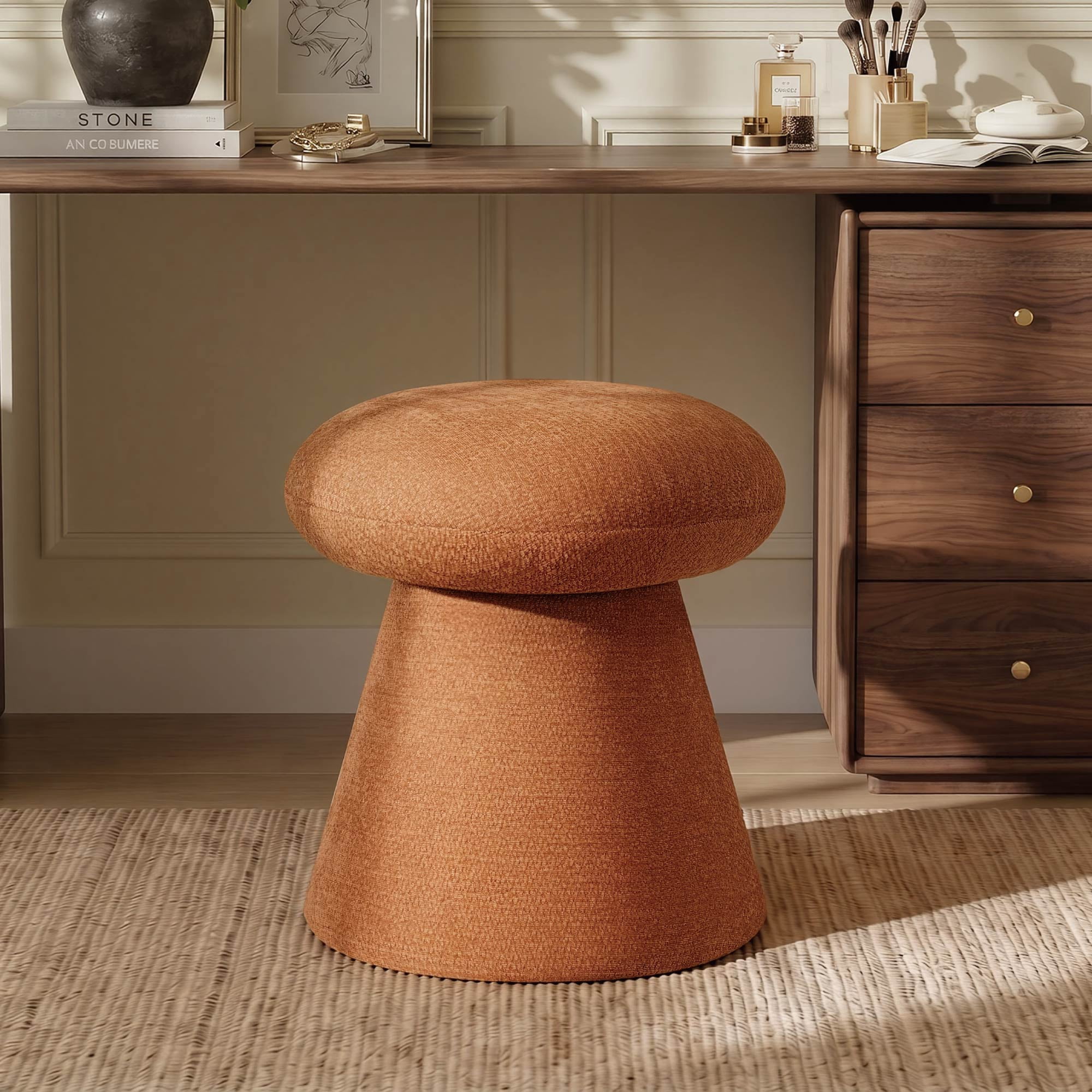 Spruce & Spring Swivel Upholstered Chenille Ottoman Footstool, Accent Stool for Living Room, Bedroom & Vanity, Orange, 17x16x16in