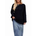 thumbnail image 2 of Women Shirts Knit Off-Shoulder Sweater Long Sleeve Crochet Hollow Out Boho Chic Pullover Black L, 2 of 10