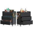 thumbnail image 2 of GangMei Three Drawer Metal Garage Storage Cabinet 4 Hooks & Pegboard, Rolling Lockable Tool Bench Storage Cart for Tool Chest and Organizer, Assembly Required, 2 of 7