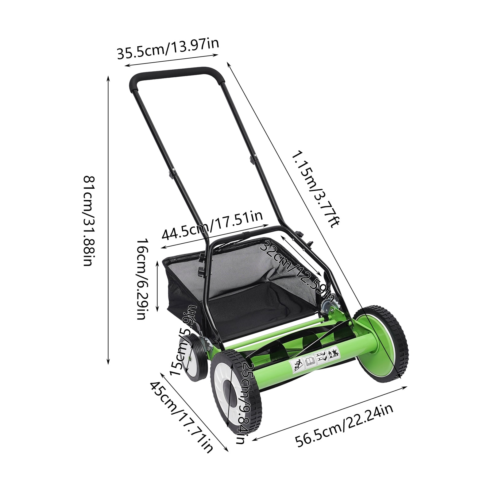 Wildnix Walk-Behind Lawn Mower with 16-inch Mowing Width, 9 Adjustable Heights, Manganese Steel Blades, Eco-Friendly, Easy to Store