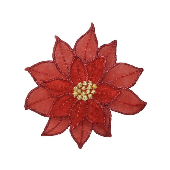 Small - Red Poinsettia - Christmas Flower - Iron on Applique/Embroidered Patch
