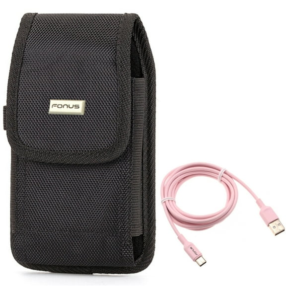 Rugged Case Belt Clip w Pink 6ft USB-C Cable for Samsung Galaxy A73 5G,A53 5G,A33 5G,A13 5G,A03s Phones - Holster Canvas Cover Pouch, Charger Cord Power Wire Type-C