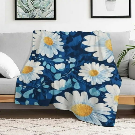 PRATYUS Blue White Floral Durable Soft Flannel Blanket for All Seasons 30x40in