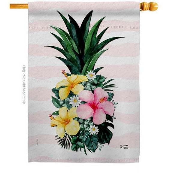 Angeleno Heritage H137565-BO Tropical Pineapple Floral Double-Sided Garden Decorative House Flag, Multi Color