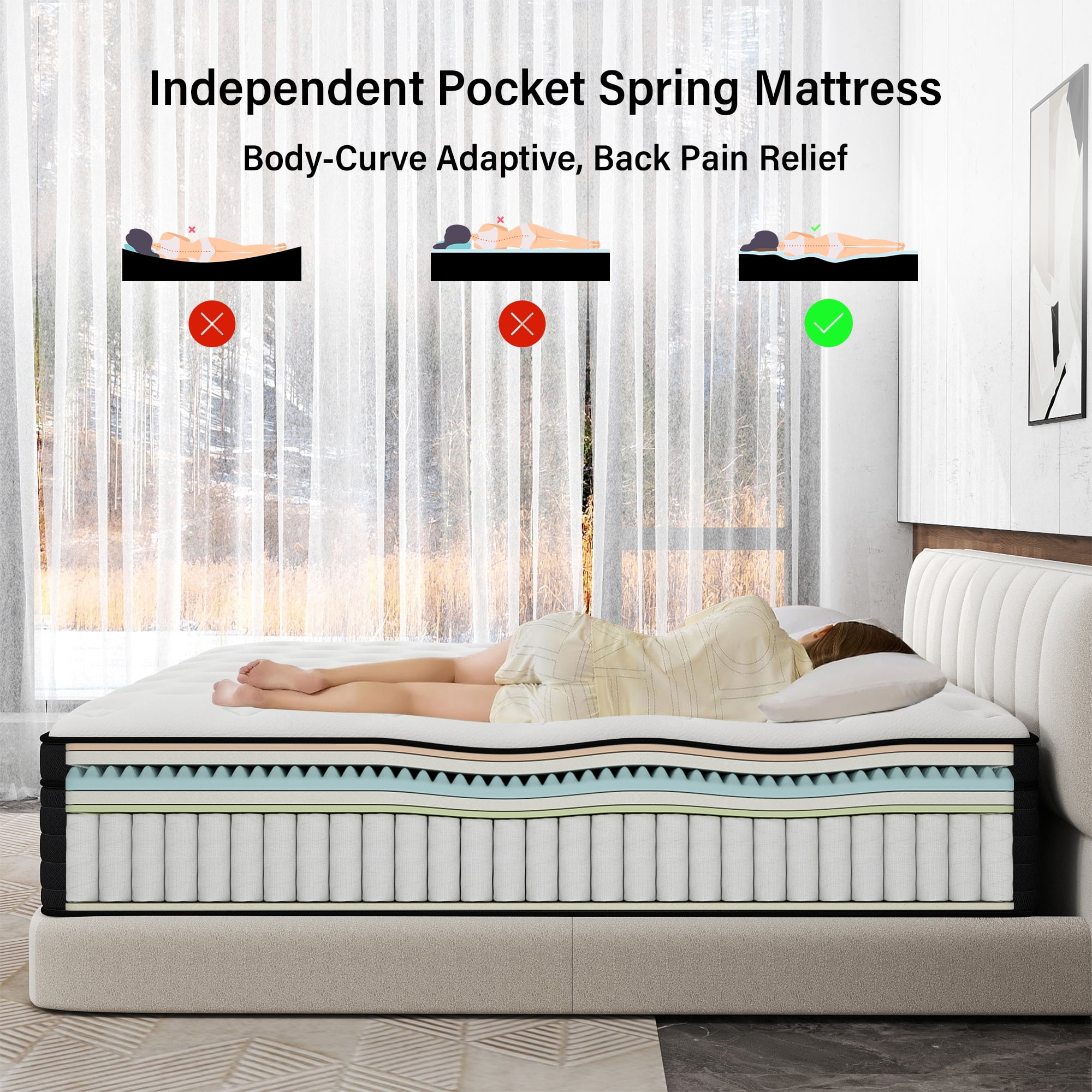 AICEHOME King Mattress, 14 Inch Individual Pocket Springs with Gel Memory Foam, Medium Firm Mattresses in a Box, Hybrid King Size Mattress with Pressure Relief