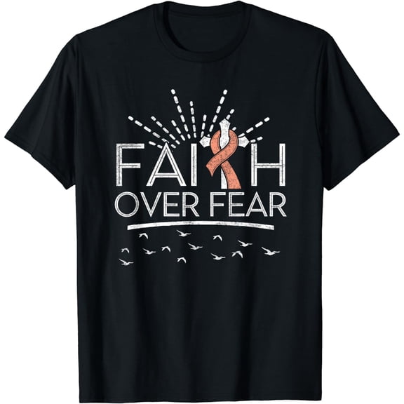 Faith over Fear Peach Ribbon Uterine Cancer T-Shirt