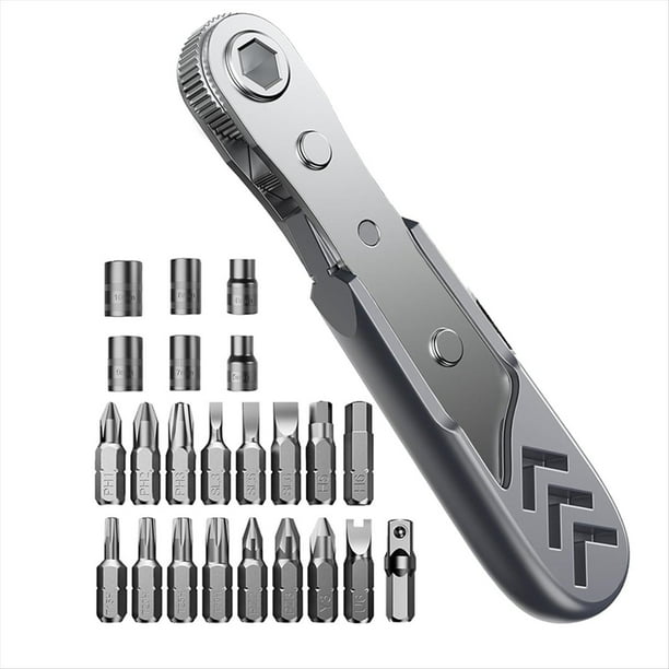 Juego de Destornilladores de Trinquete de Ángulo Recto 23 en 1, Mini Llave de Trinquete de 36 Dientes, Destornillador Magnético Descentrado, Herramienta de Reparación.