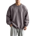 thumbnail image 3 of Liuinsasek Men's Round-neck Sweatshirt Winter Fleece Casual Trendy Loose Pullover Top Drop-shoulder Couple Solid Color Long Sleeves Top, 3 of 8