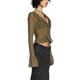 thumbnail image 2 of Coduop Women Sheer Mesh Flared Long Sleeve Open Front Self Tie Crop Top Cardigan, 2 of 5
