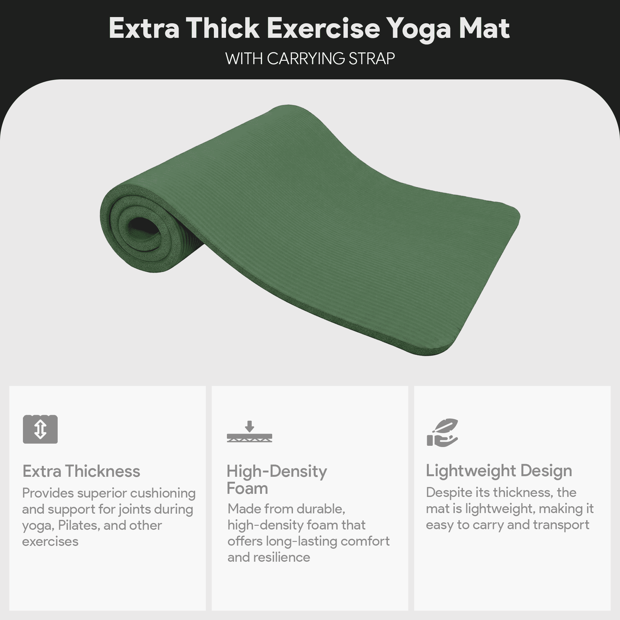 BalanceFrom Yoga Mat, 1" Extra Thick Exercise Pilates Workout Mat, 71" x 24", Green Jasper