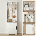thumbnail image 3 of Space-Saving Farmhouse Hall Tree with Shoe Storage - 23.6" Narrow Entryway Bench, 5 Coat Hooks, 2 Open Cubbies, Barn Door - Small Coat Rack Cabinet for Hallway, Living Room, Mudroom - White, 3 of 8