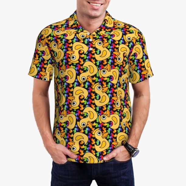 Balery Cartoon Ducks Camisa Polo de Hombre con Estampado, de Manga Corta y Tejido Medio, Camisa Tipo Golf Polo-Small