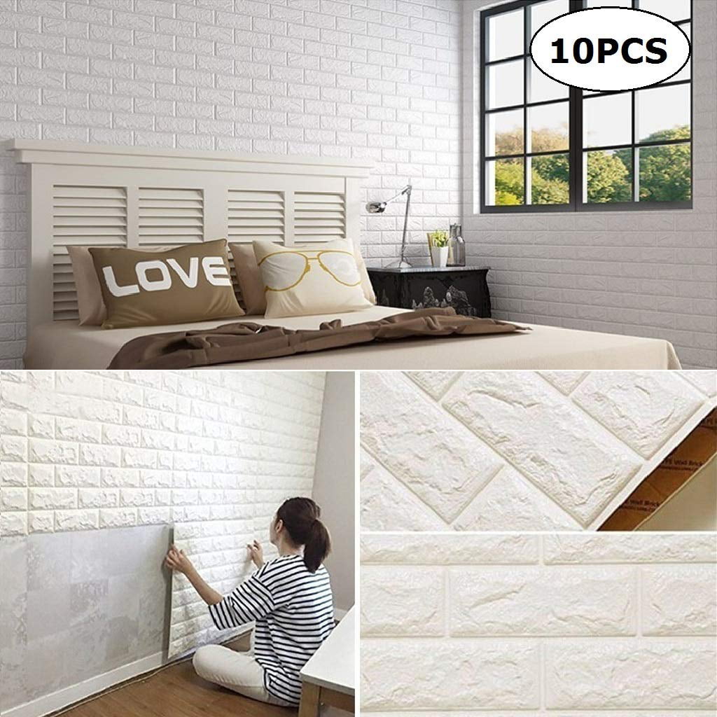 10Pcs Classic 3D Foam Stone Brick Self-adhesive Home Wall Sticker Panels Pads US