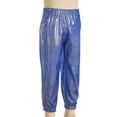 thumbnail image 4 of Yartina Boys Girls Shiny Metallic Dance Pants Leggings Glittery Trousers Bell Bottoms Jazz Hip Hop Blue 110, 4 of 7