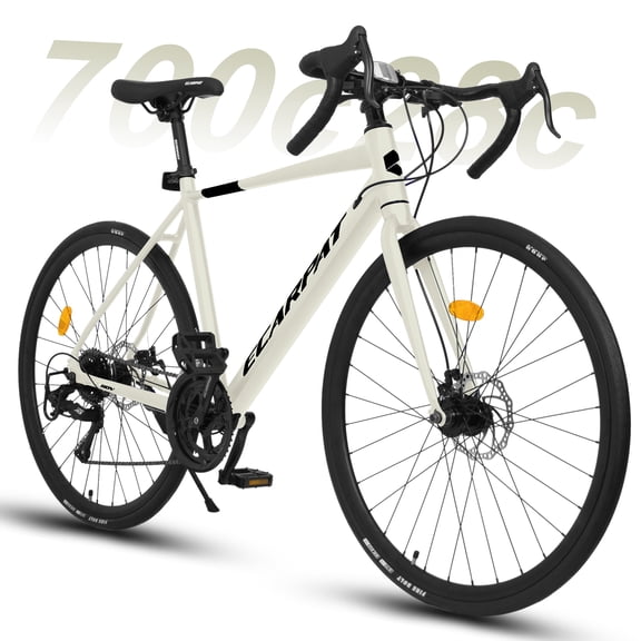 QEEKA 700Cx28 Road Bike,Lightweight Aluminum Frame,Disc Brakes,16-Speed,Fast Acceleration,Suitable for Men and Women,Ideal for High-Intensity Riding,Cream