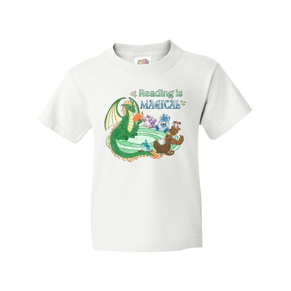 Inktastic Reading is Magical Dragon Green Dragon with Book Youth T-Shirt