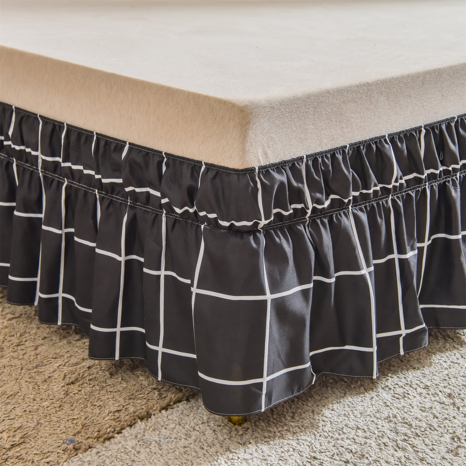 Move Over Black Plaid Bed Skirt Queen Drop 16 inches Drop Elastics Dust