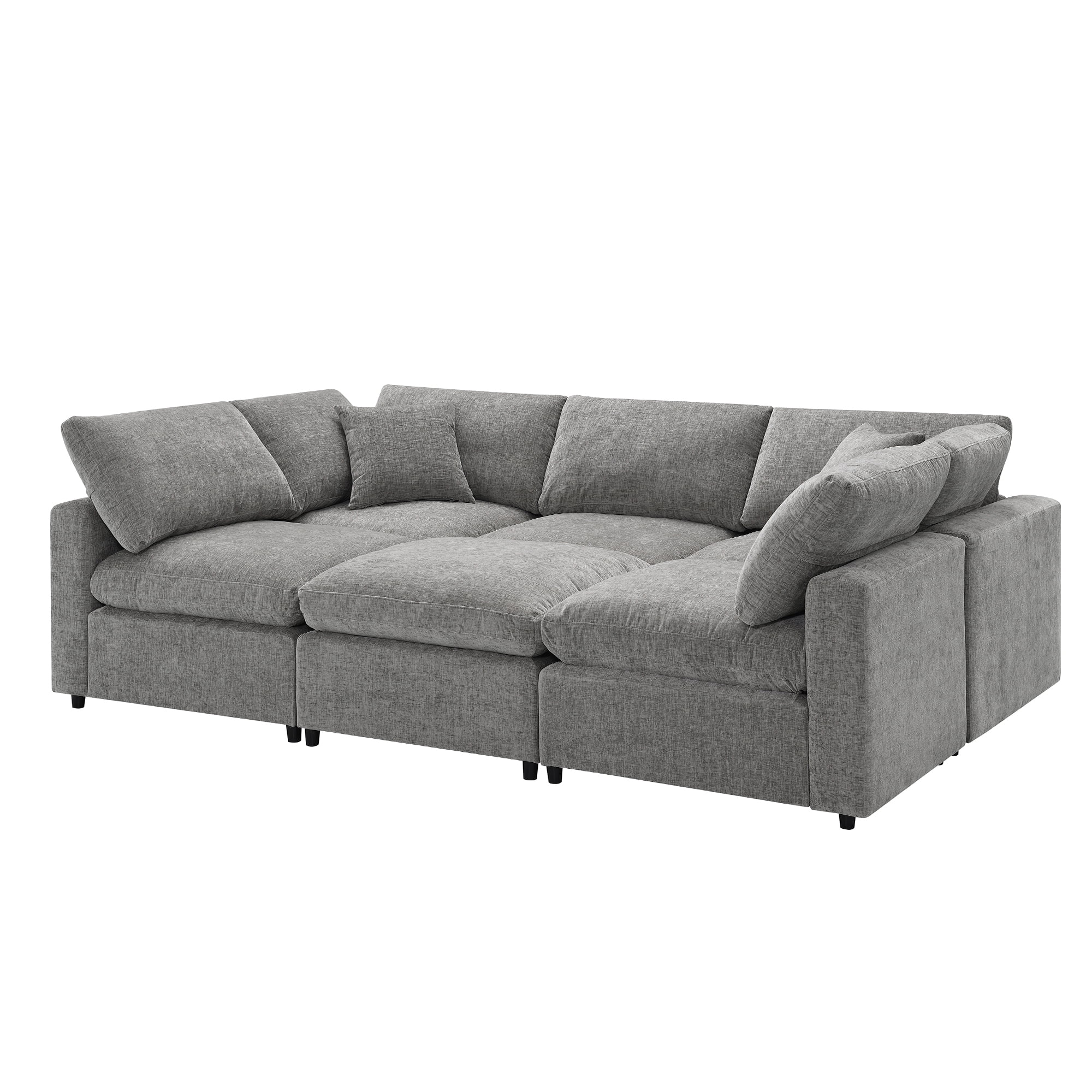MAYEERTY 130x65" Modern Modular Cloud Sofa Bed - 6-Seat Chenille U-Shaped Sleeper with Ottoman, Free Combination for Living Room/Apartment, 3 Colors