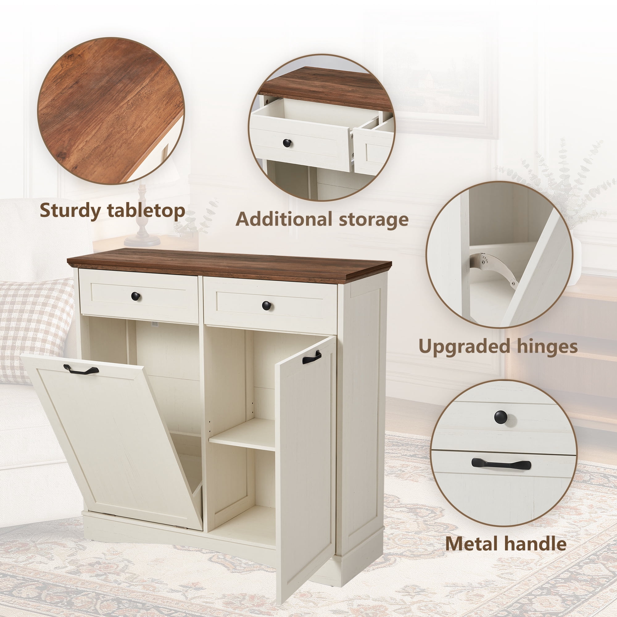 AHB 13 Gallon Single Tilt Out Trash Cabinet with Shelf, Kitchen Trash Can Storage Organizer, 39.4"L x 14"W x 38.3"H, White