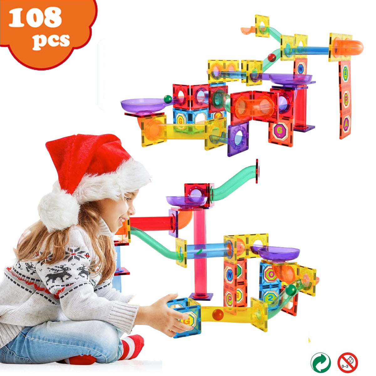Kids Magnetic Building Blocks Tile Fantasy Castle Set ( 108-Piece )