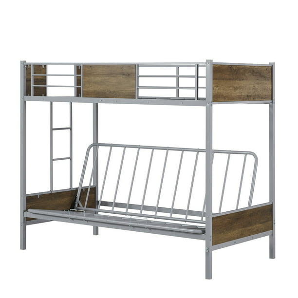 Futon Bunk Bed With Wooden Headboard, Wood And Metal Bunk Bed With Futon