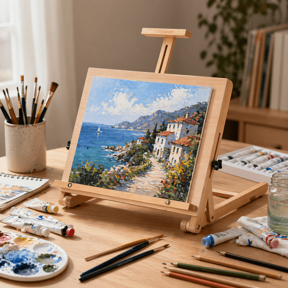 Beechwood Tabletop Easel, Adjustable Wooden Drawing Board Easel for Painting, Displaying Artwork, and Sketching