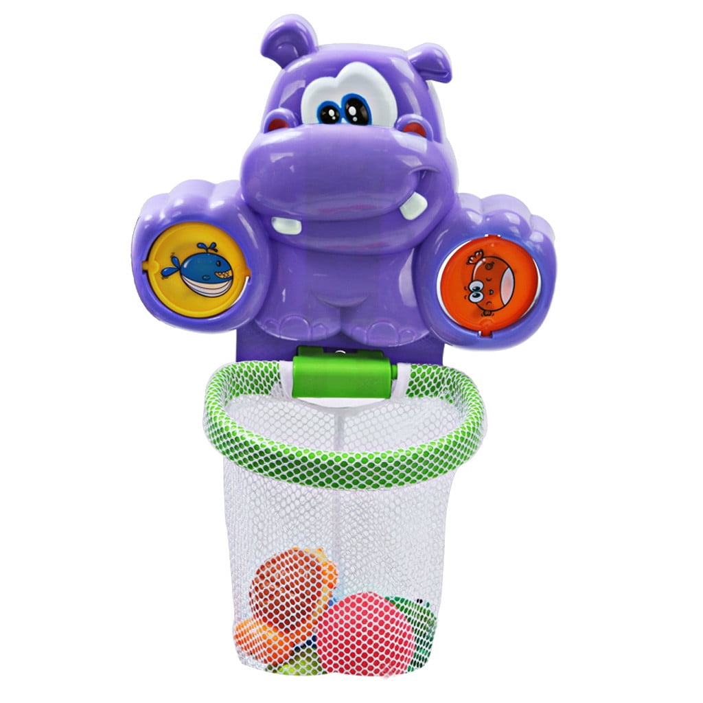 【Mnycxen】Hippo Basketball Hoop Bathtub Shooting Game Toddler Bath Toys
