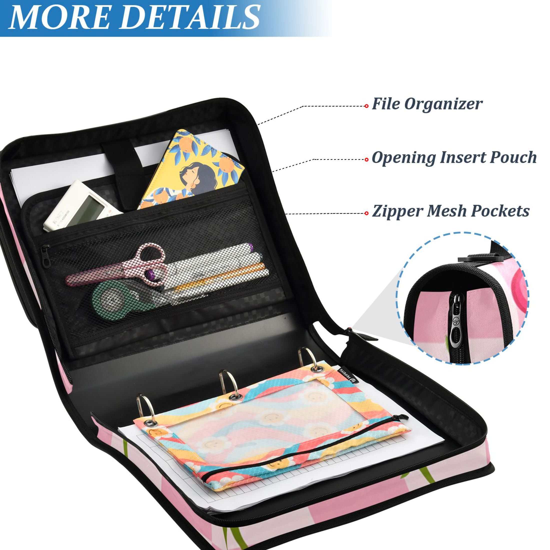 ALAZA Zipper Binder Cherry in Checkered Pattern 3 Ring Trapper Keeper File Folder Organizer Bag