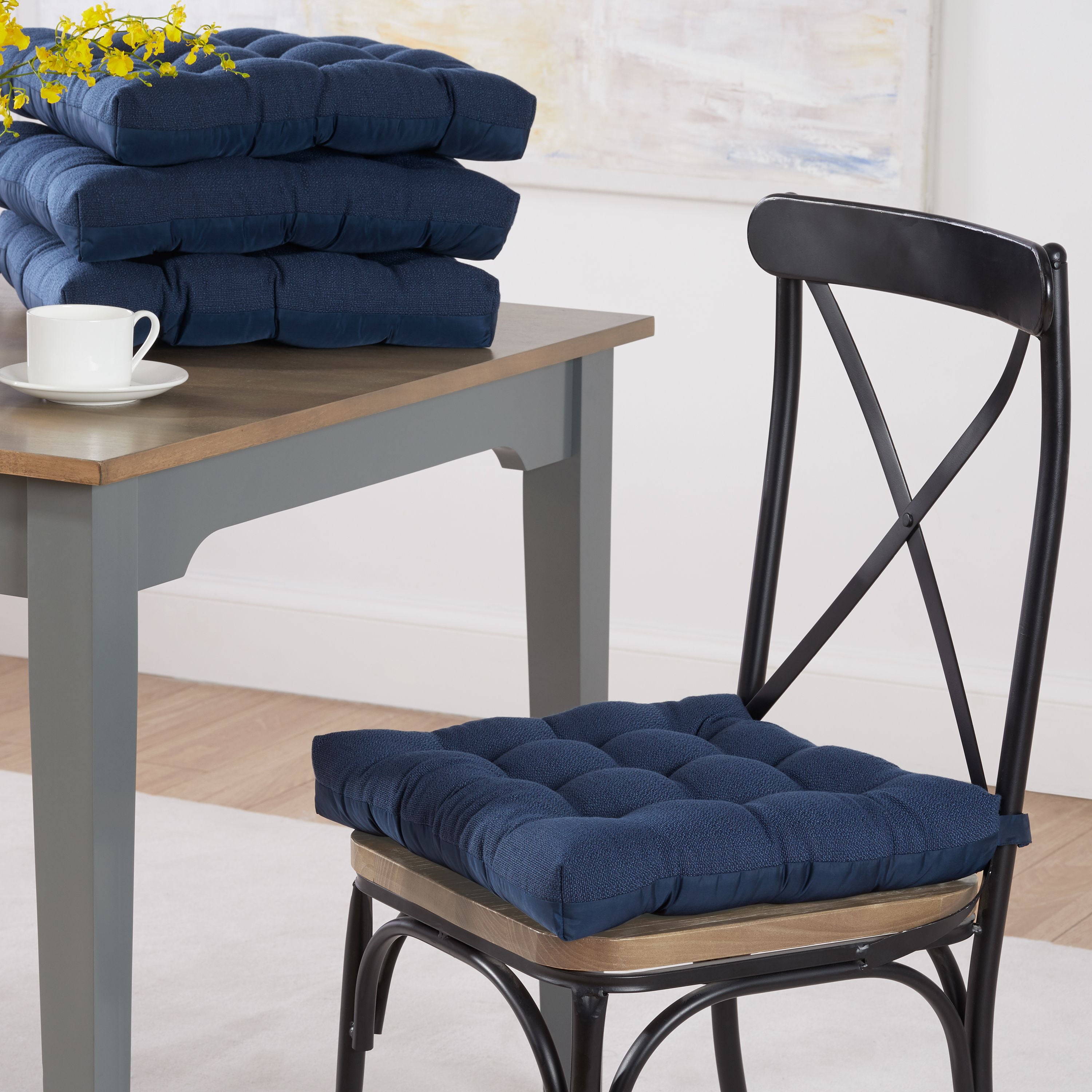 Mainstays Textured Chair Seat Pad Chair Cushion Navy Color 4 Piece Set 15.5 x 16 Walmart