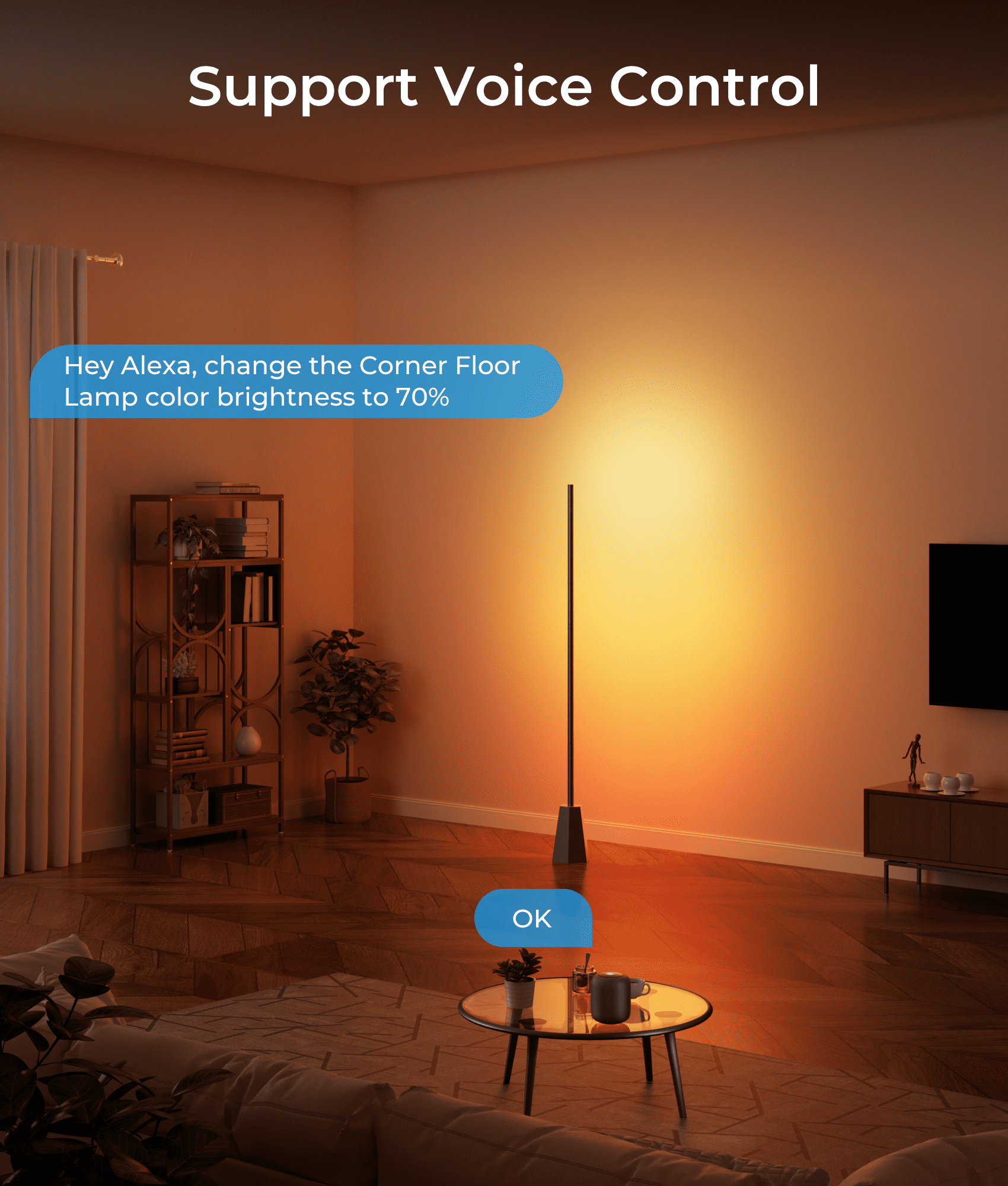 DeckTok RGBCW Smart Floor Lamp with Colors Changing Music Sync and Voice Control for Living Room Gaming Home Decor