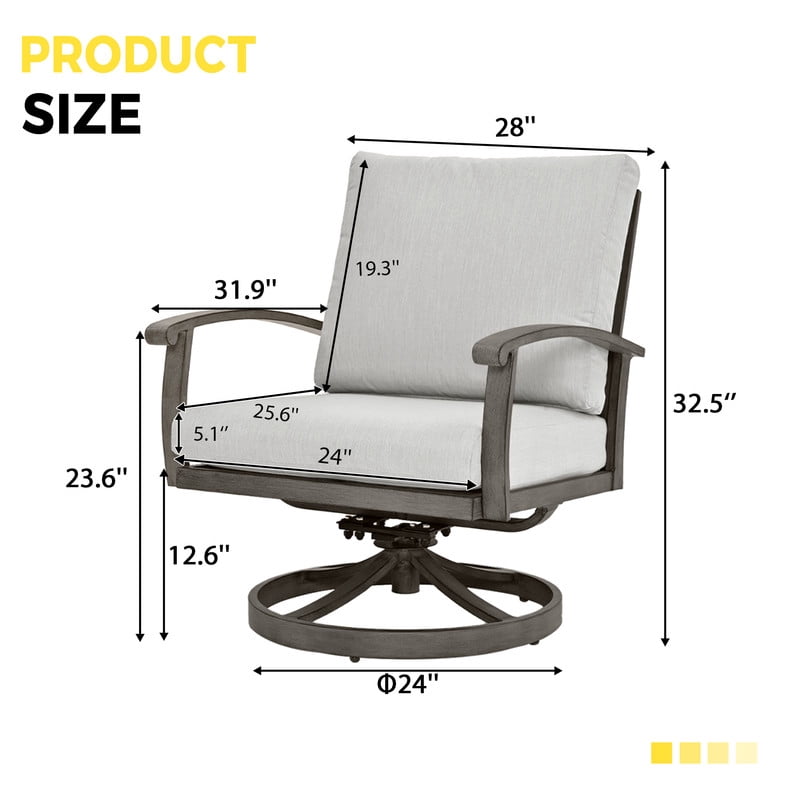 Howcool Outdoor Aluminum Swivel Chairs Set of 2, 360-Degree All-Weather Rotating Armchairs with Cushion