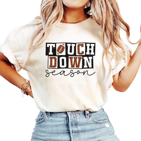 Touchdown Season Shirt for Women and Teens Cute Girly Checkered Fall Football Oversized Tee Ivory Shirt Adult Small