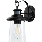 Revtronic Motion Sensor Outdoor Wall Lantern, Modern Dusk to Dawn Porch Wall Lighting Sconce, Matte Black